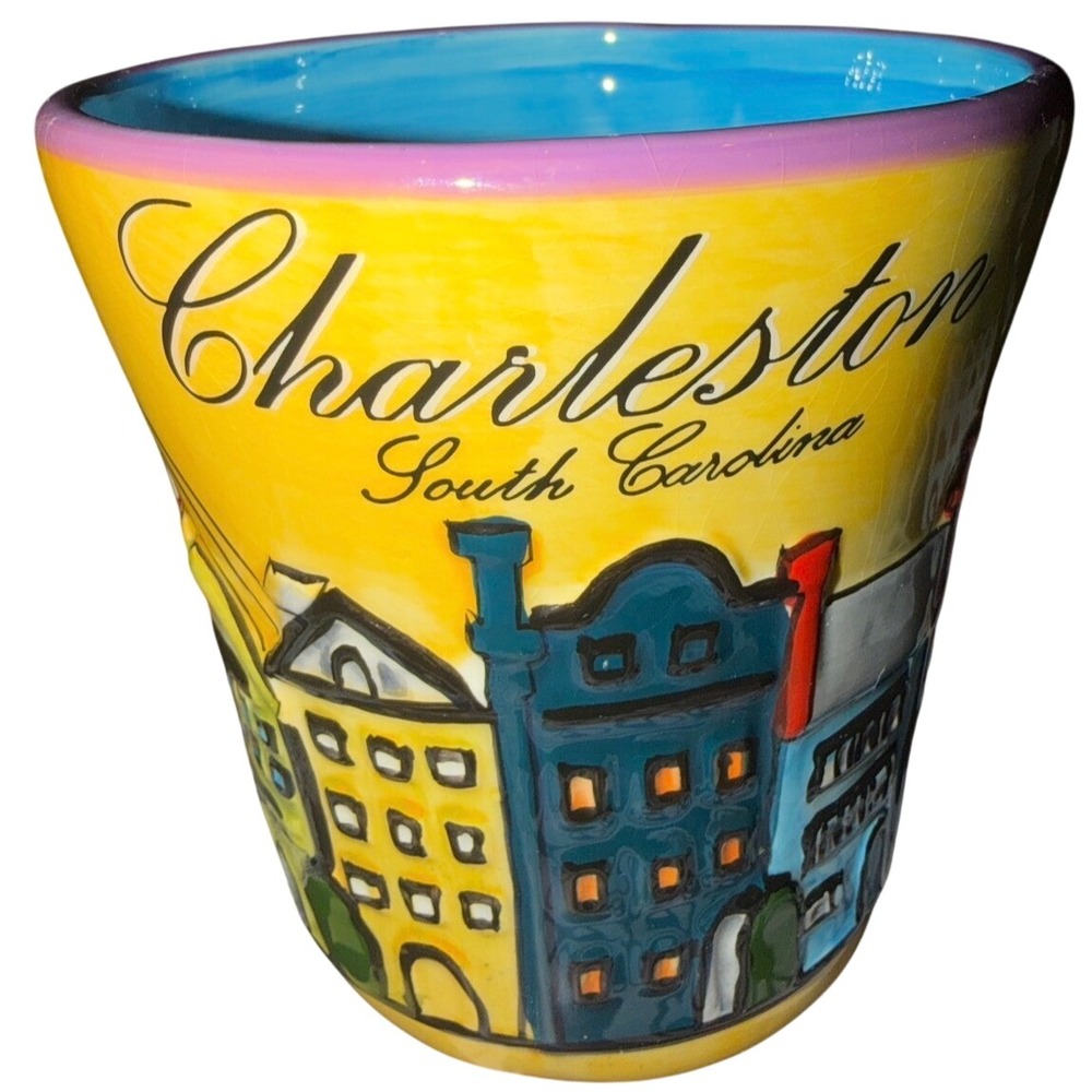 Charleston SC Souvenir Mug 16 oz Yellow Art Excellent